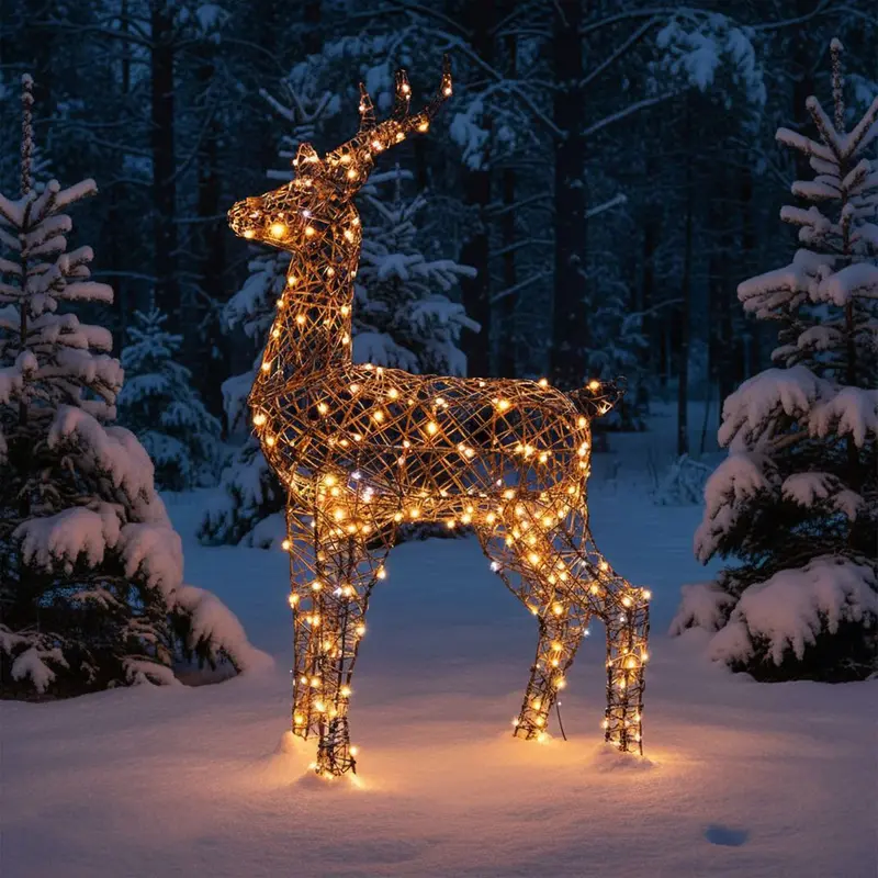1.2M Brown Wicker Outdoor Reindeer Light With 230 White Leds 1