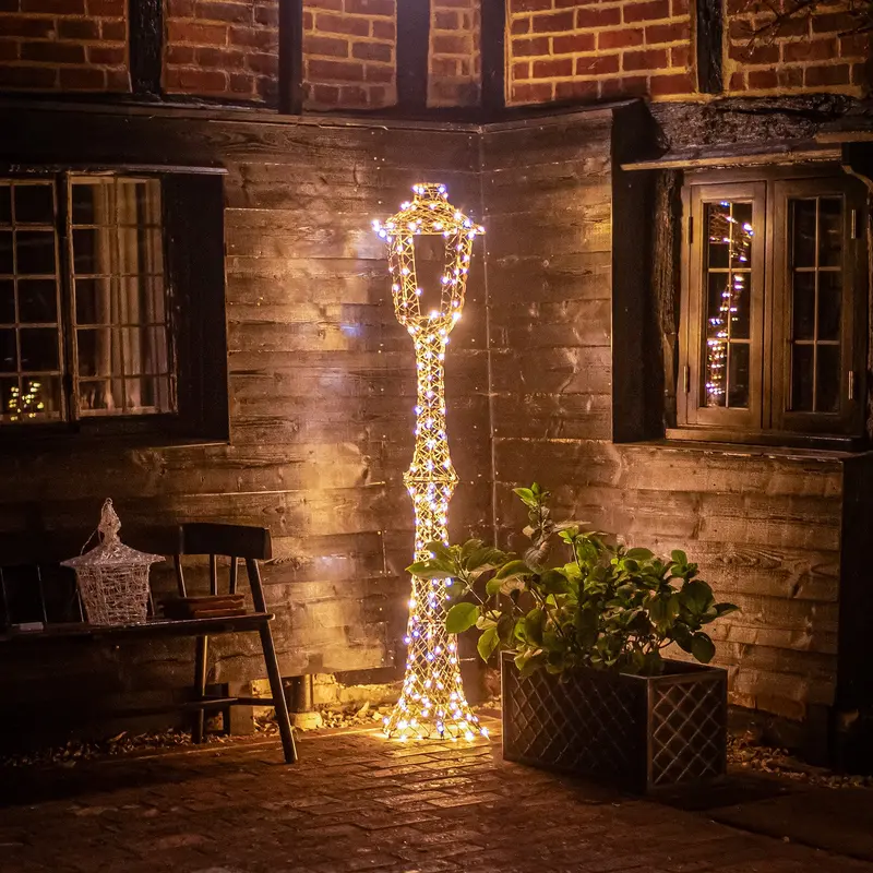 1.8M Brown Woven Lamp Post Lantern With 200 White Or Multicolor Twinkling Leds 1