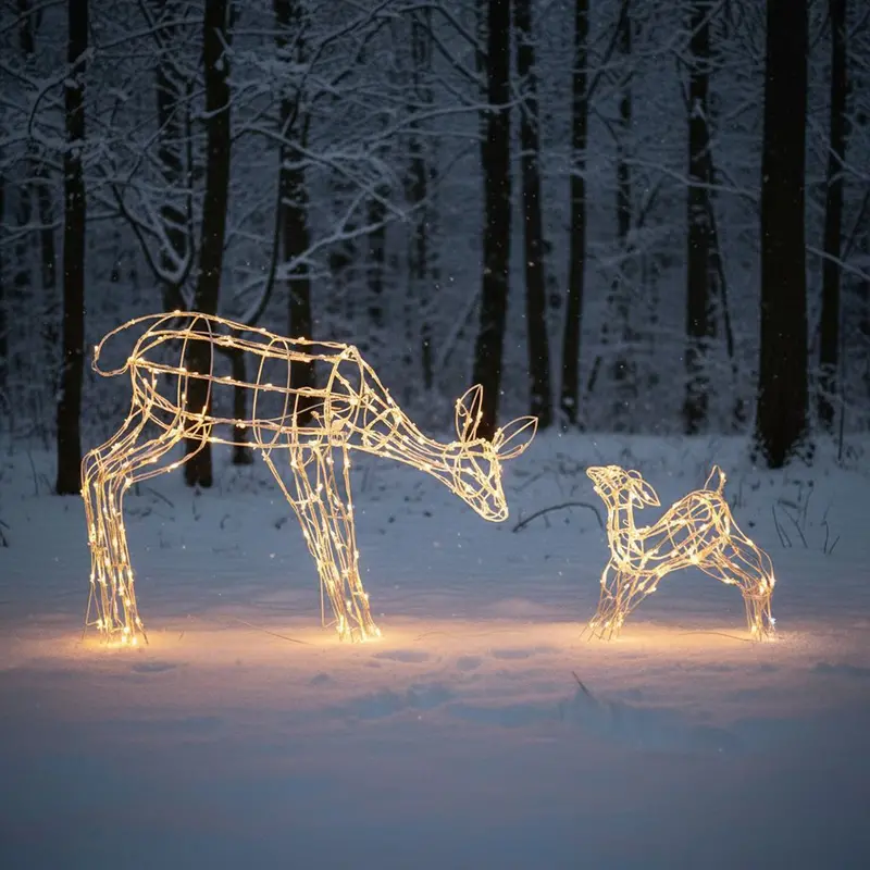 1-Meter White-Wire Mother-And-Calf Reindeer Light With 250 White Leds 1