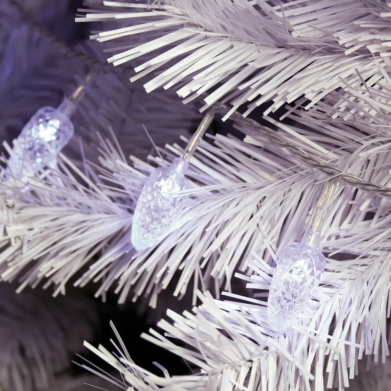 100-Light White Led Faceted Cone Garland – Crystal-Like Clarity, Clear Cable 1