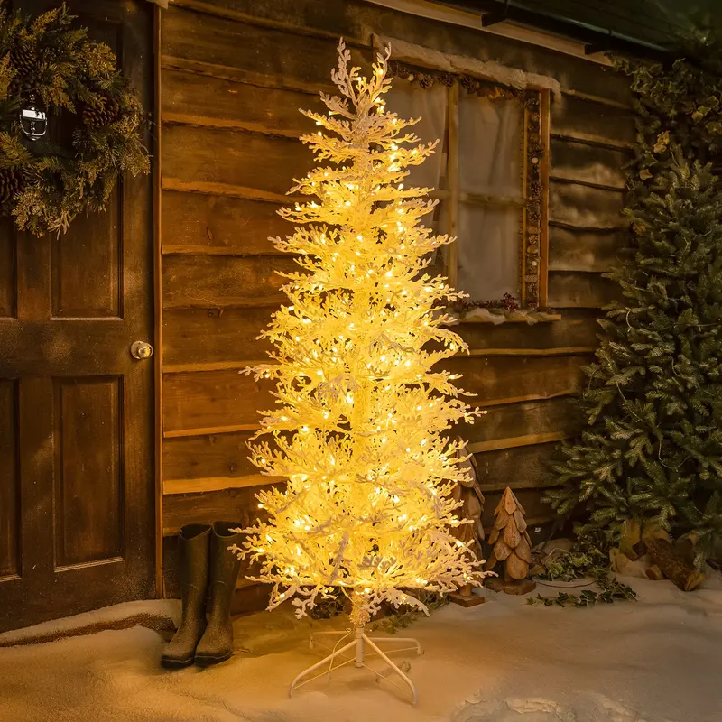 180Cm Pre-Lit Snow Effect Christmas Tree With 300 Warm White Leds 1