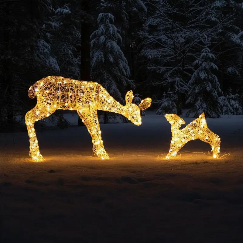 1M Soft Acrylic Light-Up Mother-And-Baby Reindeer Set With 250 White Twinkling Leds 1