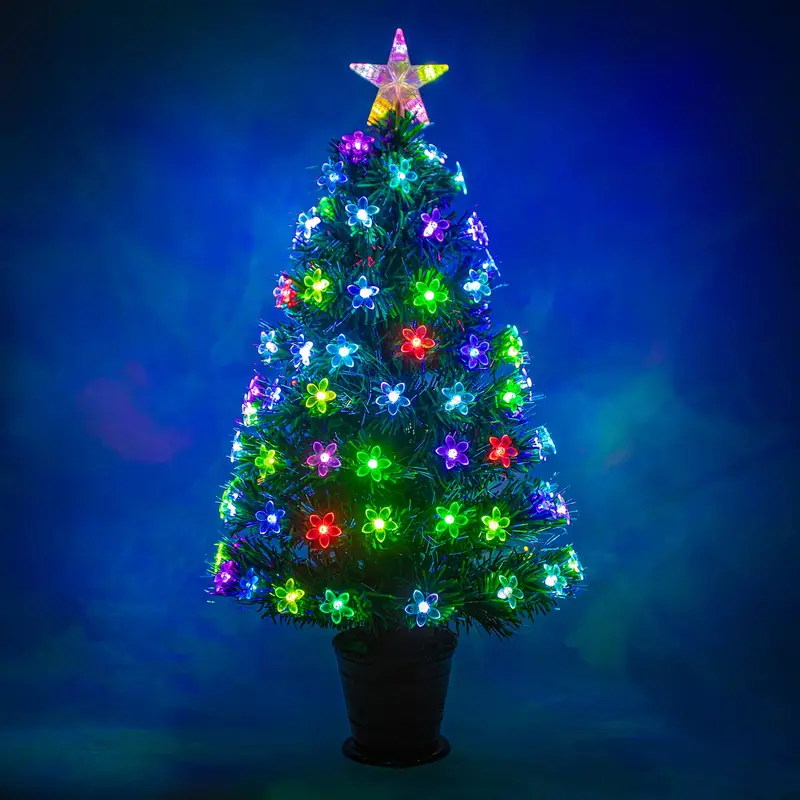 2Ft–4Ft Multi-Coloured Fibre-Optic Christmas Tree With Floral Embellishments 1