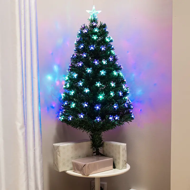 2Ft–6Ft Green Fibre Optic Christmas Tree Featuring Multicolour Fibres And Floral Embellishments 1
