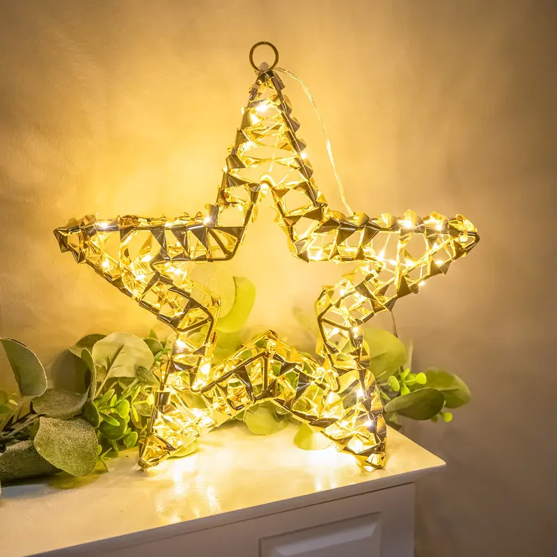 30Cm Gold Laser-Effect Pre-Lit Star With 80 Warm White Leds 1