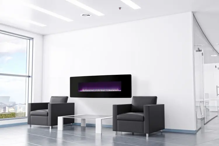 48-Inch Curved Wall-Mount Electric Fireplace With Black Tempered Glass 1