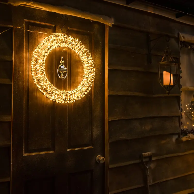 50Cm Gold Laser-Effect Pre-Lit Wreath With 300 Warm White Leds 1