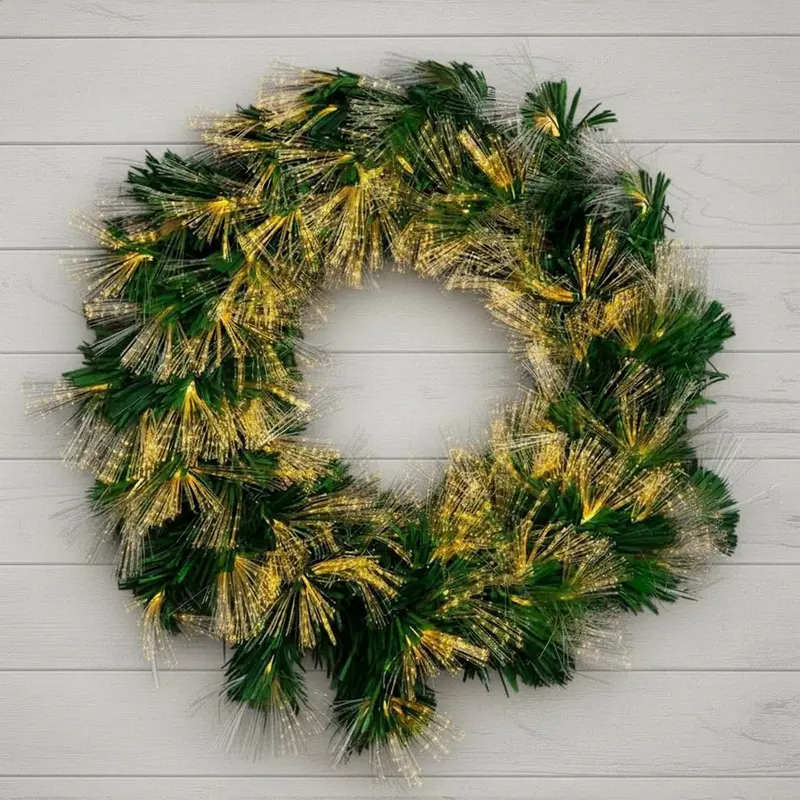 60Cm Fresh Green Christmas Wreath With Warm White Fibre Optic Illumination 1