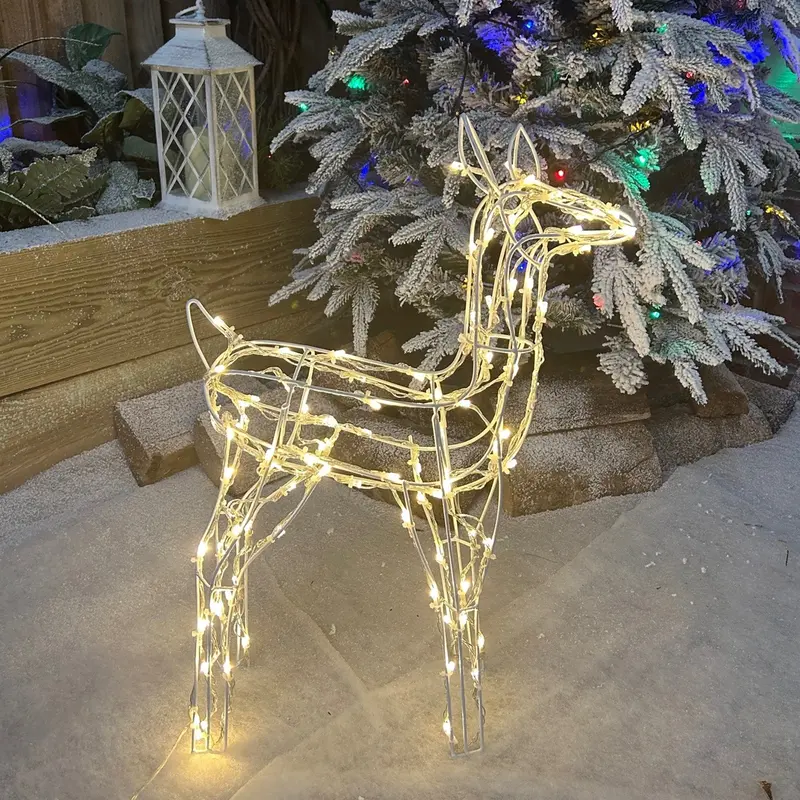 60Cm Pre-Lit White-Wire Christmas Reindeer Figurine With 90 Twinkling White Leds 1