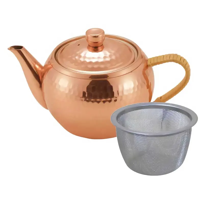 Asahi Nagomi Copper Kyusu Teapot – Integrated Fine-Mesh Strainer, Hand-Hammered 1