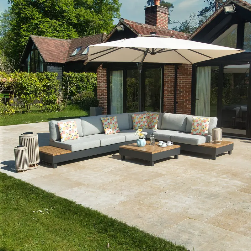 Bracken Outdoors 3M X 3M Ecru Square Cantilever Parasol – Solar Led Lights + Free Base 1