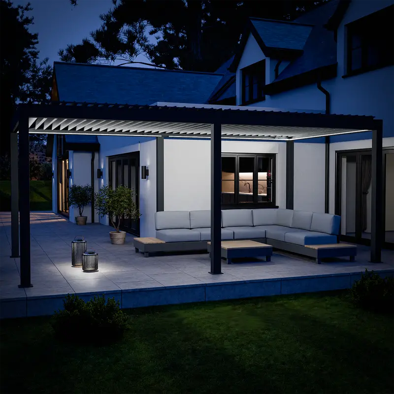Bracken Outdoors Eclipse Plus 6M X 3M Motorised Aluminium Garden Pergola – Grey With Integrated Led Lighting 1