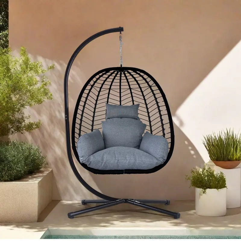 Bracken Outdoors Lindos Rope-Finished Folding Hanging Egg Chair 1