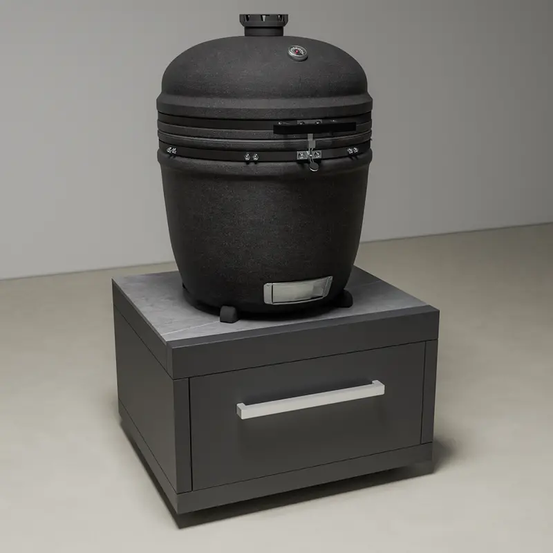 Draco Grills Fusion Outdoor Kitchen: 27" Black Kamado Grill Cabinet With Low Base Unit 1
