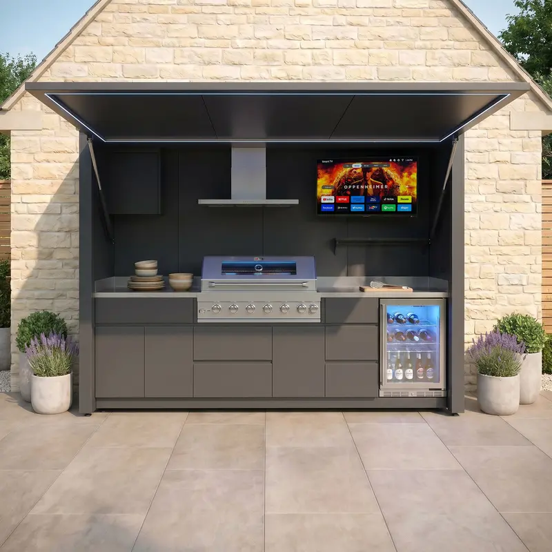 Draco Grills Modular Garden Kitchen Pod – 6-Burner Bbq + Integrated Refrigerator 1