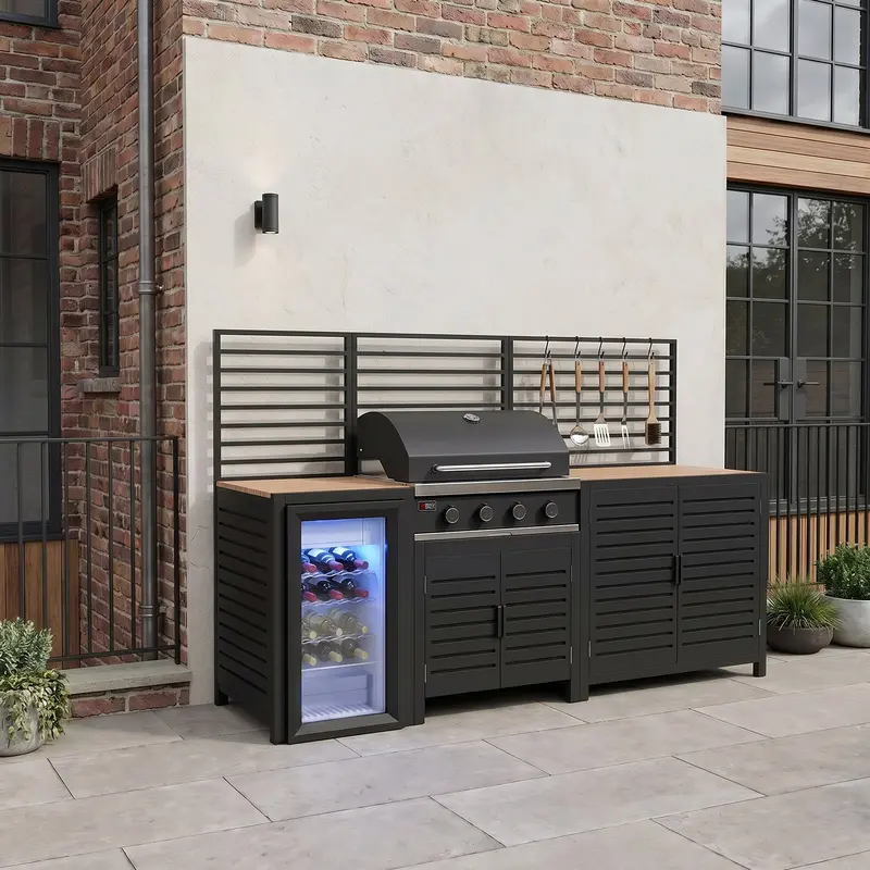 Draco Grills Scandic 4-Burner Modular Bbq Cabinet: Double Cupboard With Built-In Fridge Unit 1