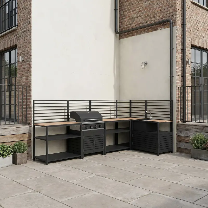 Draco Grills Scandic 4-Burner Modular Bbq Cabinet: Shelf Units, Sink & Corner Design 1