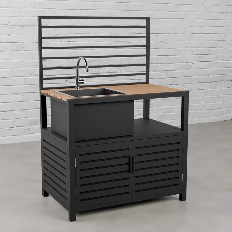 Draco Grills Scandic Aluminium Modular Outdoor Kitchen: Sink Unit With Integrated Cabinet & Wood-Effect Countertop 1