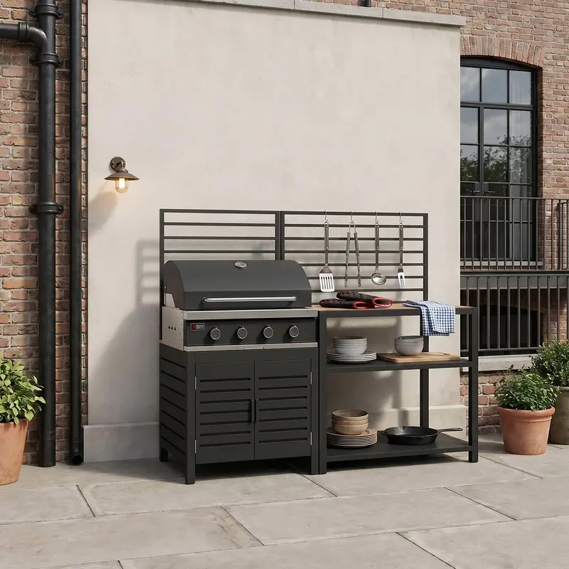 Draco Grills Scandic Modular 4-Burner Barbecue Cabinet With Dual Adjustable Shelves 1