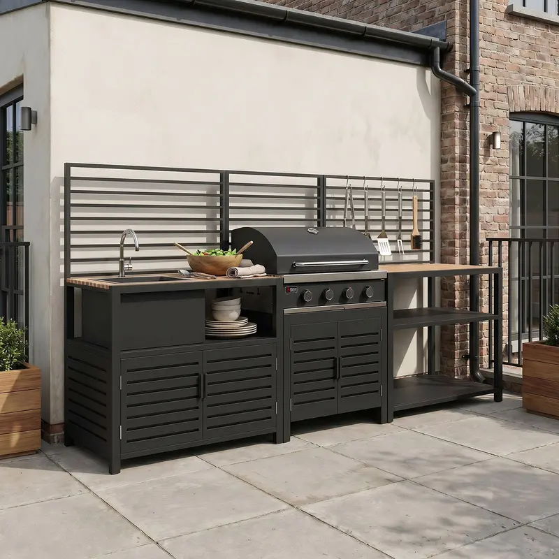 Draco Grills Scandic Modular 4-Burner Bbq Cabinet With Double Shelf And Built-In Sink Unit 1