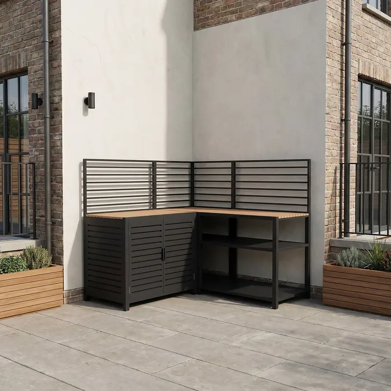 Draco Grills Scandic Modular Outdoor Kitchen: Double-Cupboard Shelf Cabinet & Corner Unit 1