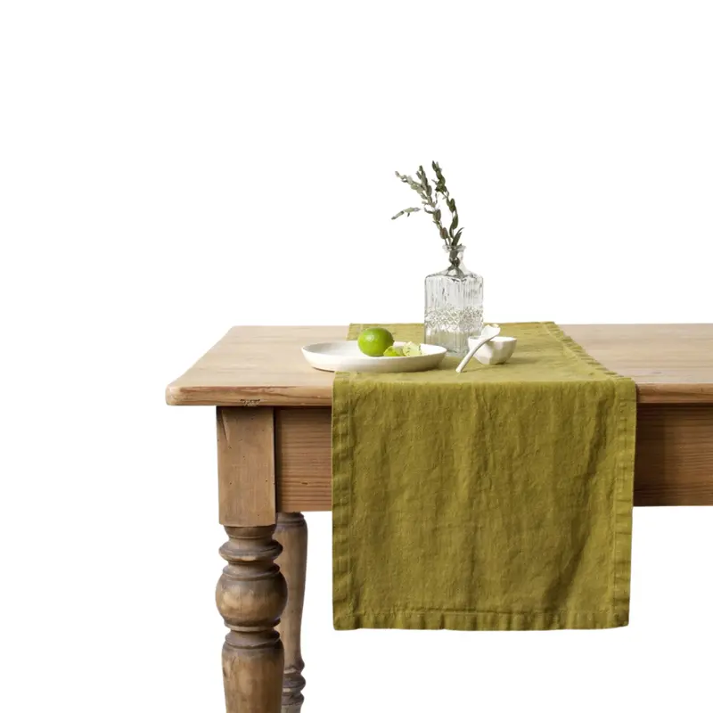 Earthy Moss Green Linen Table Runner – 3-Pack 1
