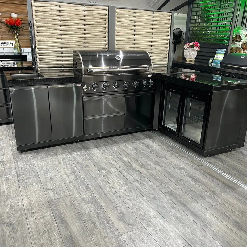 Ex-Display Draco Grills 6-Burner Black Stainless Steel Modular Outdoor Kitchen: Dual Fridge, 90° Corner & Sink Unit 1