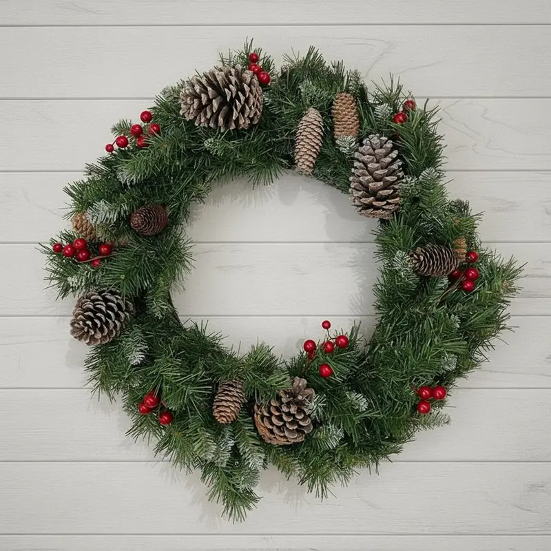 Frosted Winterberry 24In Pre-Lit Christmas Wreath With Battery-Powered Warm White Leds 1