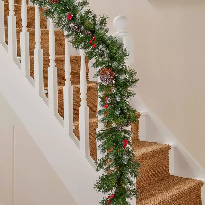 Frosted Winterberry 9Ft Pre-Lit Christmas Garland With Battery-Powered Warm White Leds 1