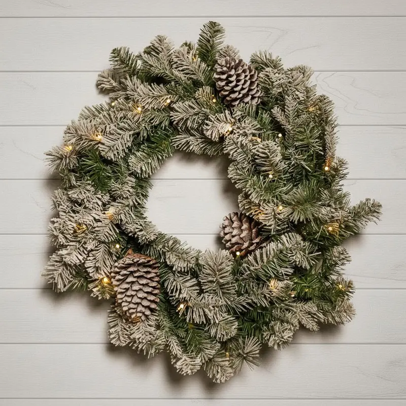 Frosted Winterfold Fir 26-Inch Pre-Lit Led Christmas Wreath – Warm White Battery Lights 1