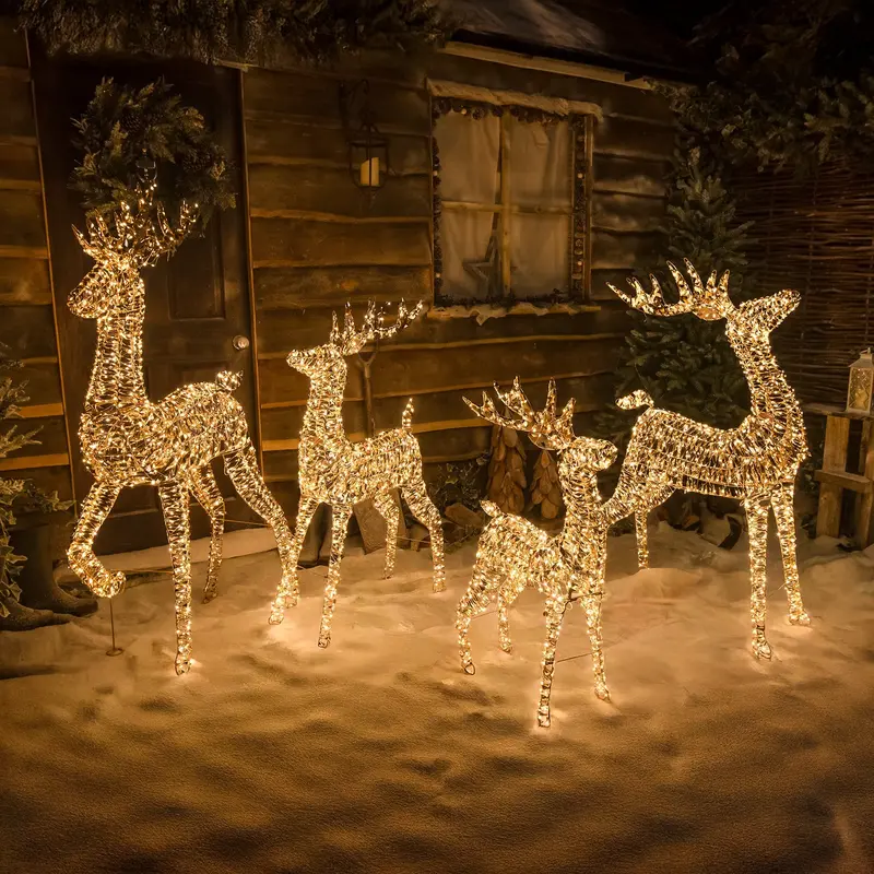 Gold Laser-Cut Reindeer Family Decoration With Warm White Micro-Leds 1