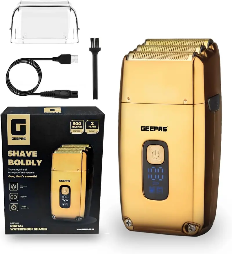 Golden Triple-Blade Waterproof Foil Shaver – Premium Electric Groomer 1