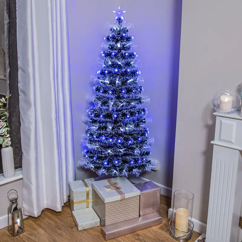 Green Artificial Christmas Tree (2Ft–6Ft) With Blue Led Lights, Star Topper & White Fibre-Optic Accents 1