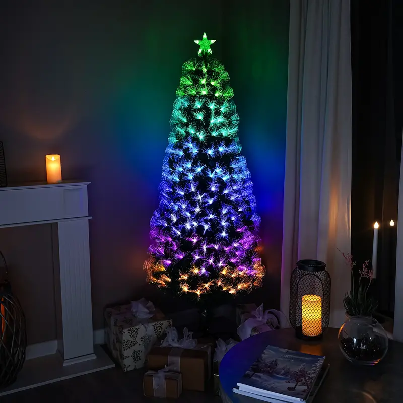 Green Fibre Optic Christmas Tree – 4Ft To 7Ft With Remote Control & Multicolour Lighting 1