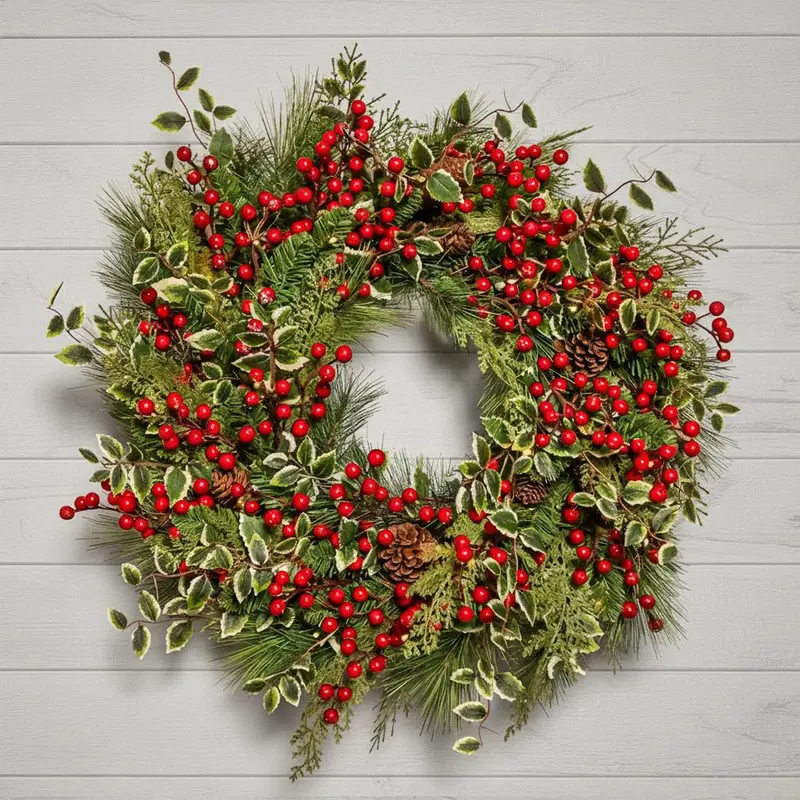 Hollyberry 26-Inch Pre-Lit Led Christmas Wreath – Warm White Battery Powered 1