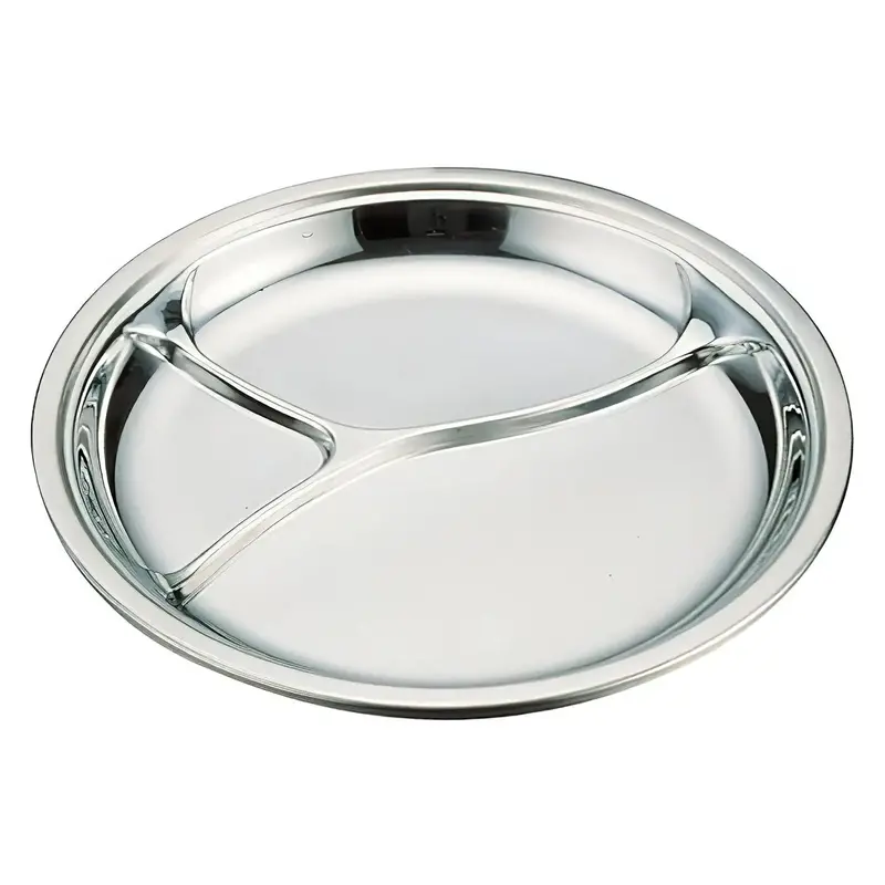 Ikeda 3-Compartment Stainless Steel Antibacterial Lunch Plate 1