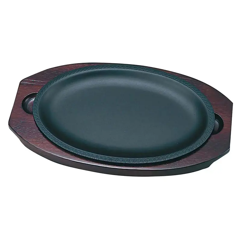 Ikeda Cast Iron Wakaba-Design Sizzler Platter – Leaf-Embellished Oval Hot Plate 1