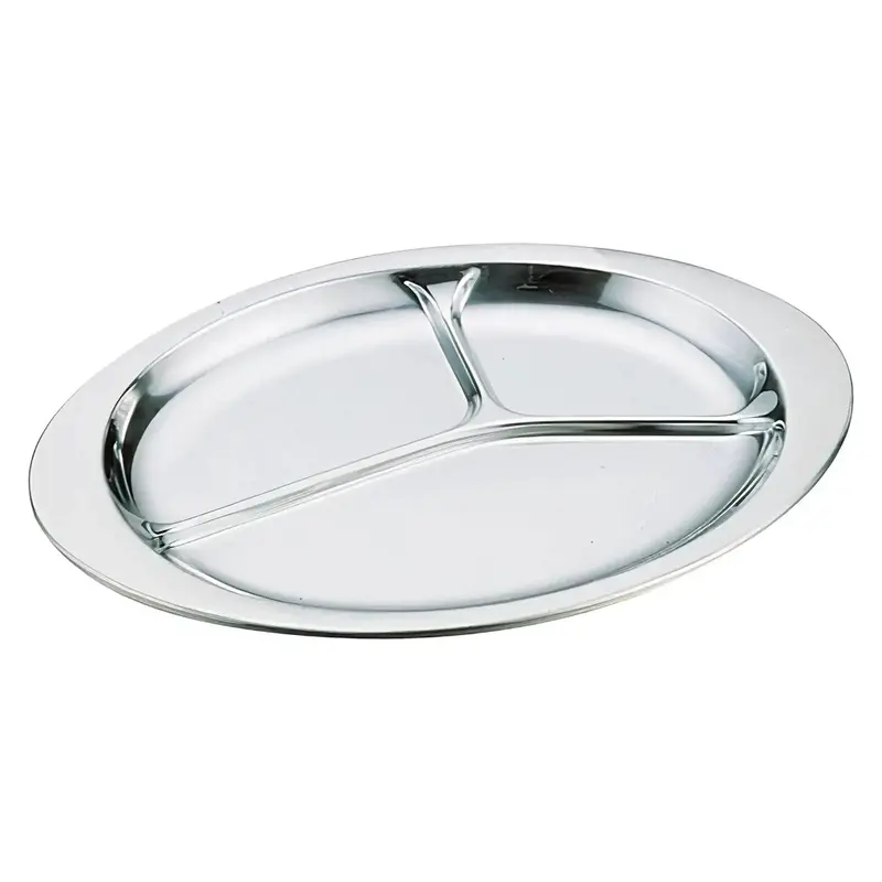 Ikeda Oval-Shaped 3-Section Stainless Steel Antibacterial Lunch Plate 1