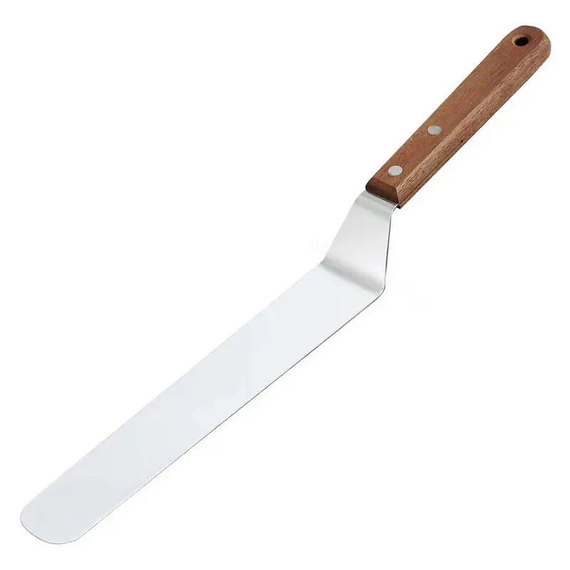 Inteckaneki Offset Icing Spatula – Stainless Steel Blade With Ergonomic Wooden Handle 1