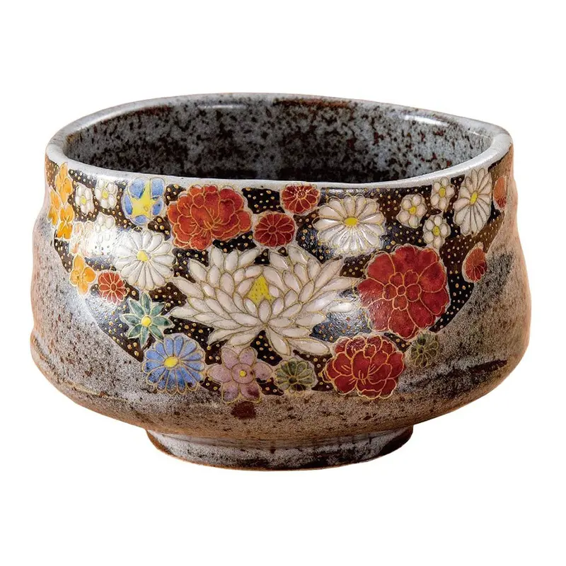 Kutani Ware Hanazume Matcha Bowl – Floral-Embellished Ceramic Tea Cup 1