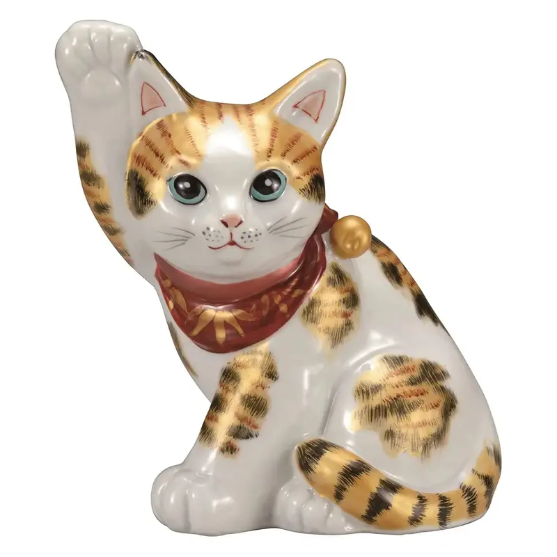 Kutani Ware Kinsai Calico Maneki Neko Figurine – Dual-Tone Gold & Calico (5.5-Go) 1