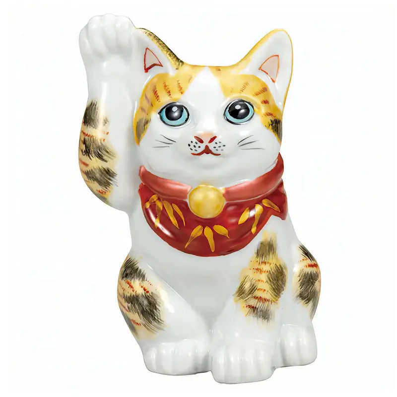 Kutani Ware Maneki Neko Figurine – Kinsai Calico Cat Decor, 4-Inch 1
