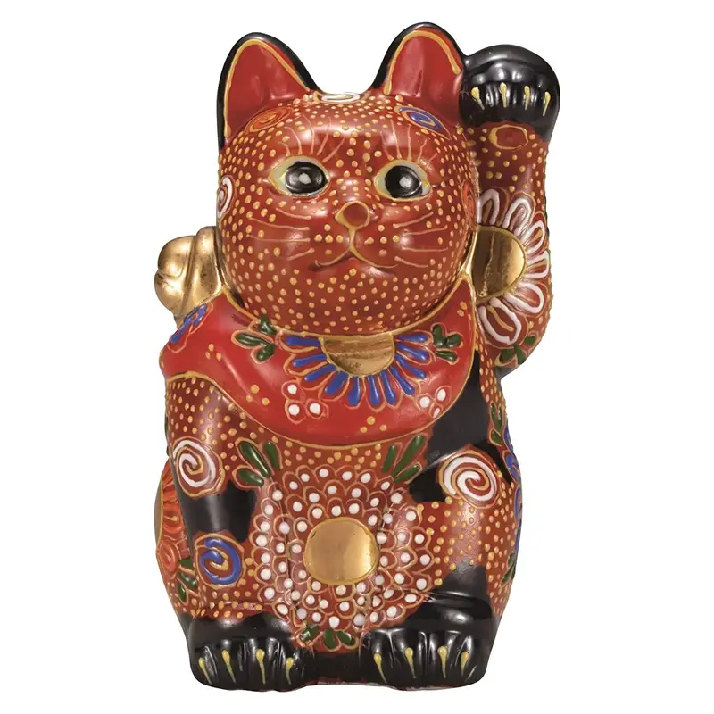 Kutani Ware Navy Blue Floral Maneki Neko Figurine – Deep Ocean Hue (4-Go) 1