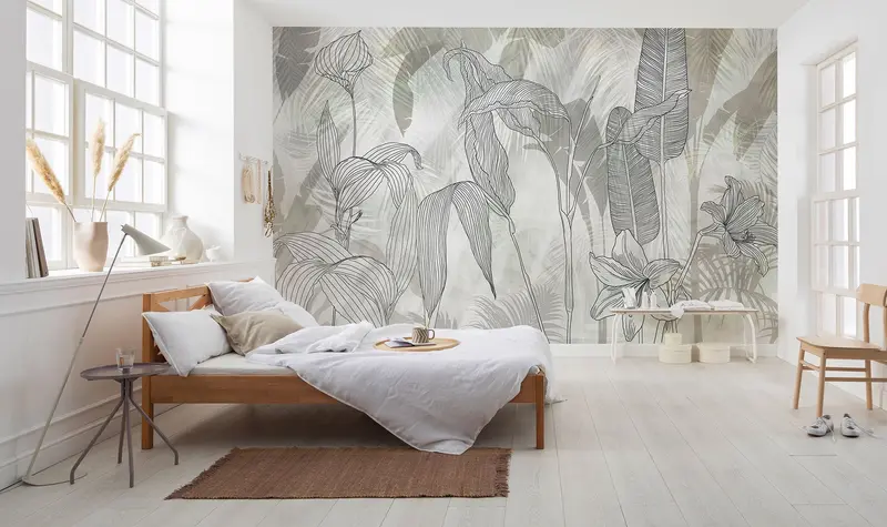 Linierte Lilien Linear Lily Mural Wallpaper 1