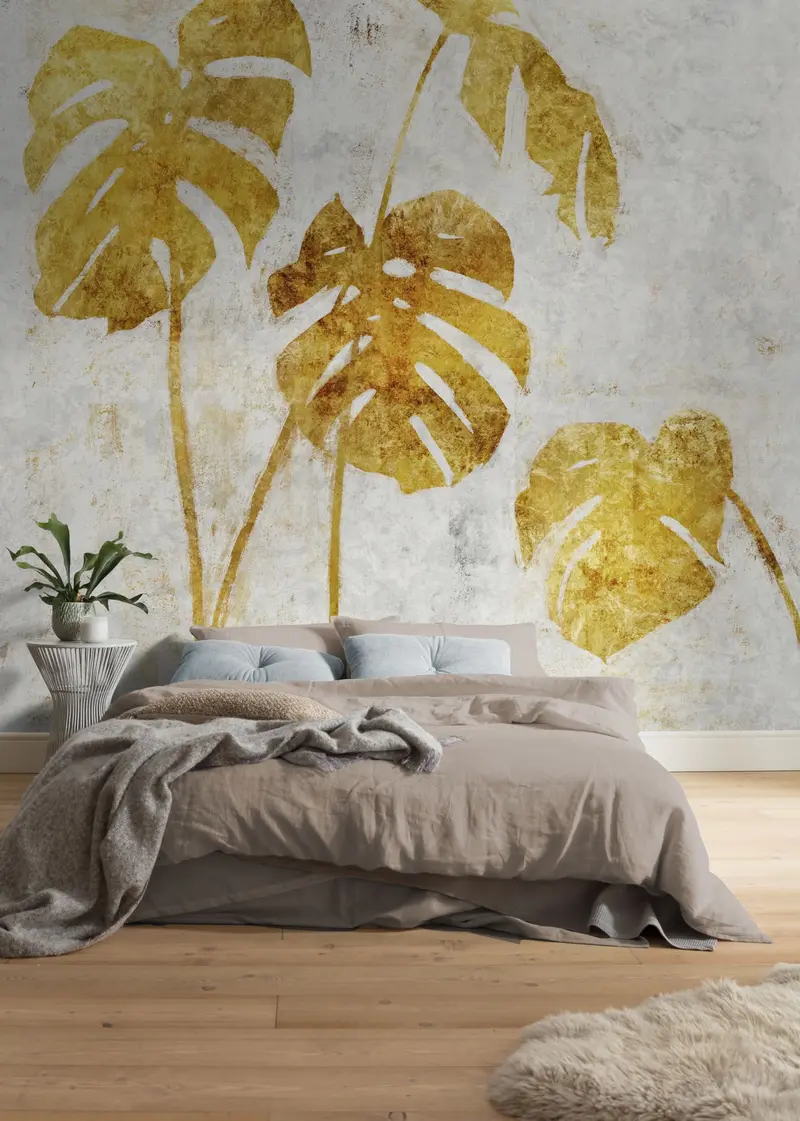 Luxury Golden Monstera Wall Mural 1