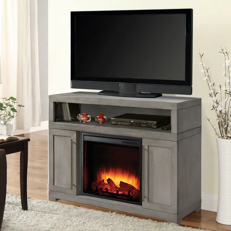 Mackenzie 48-Inch Light Weathered Grey Electric Media Fireplace 1