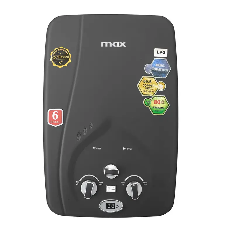 Max 6L Matte Black Instant Lpg Gas Geyser 1