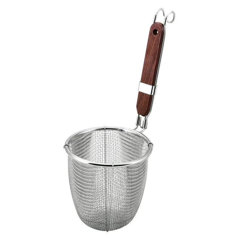 Minex Stainless Steel Round-Bottom Udon Strainer With Rosewood Handle 1