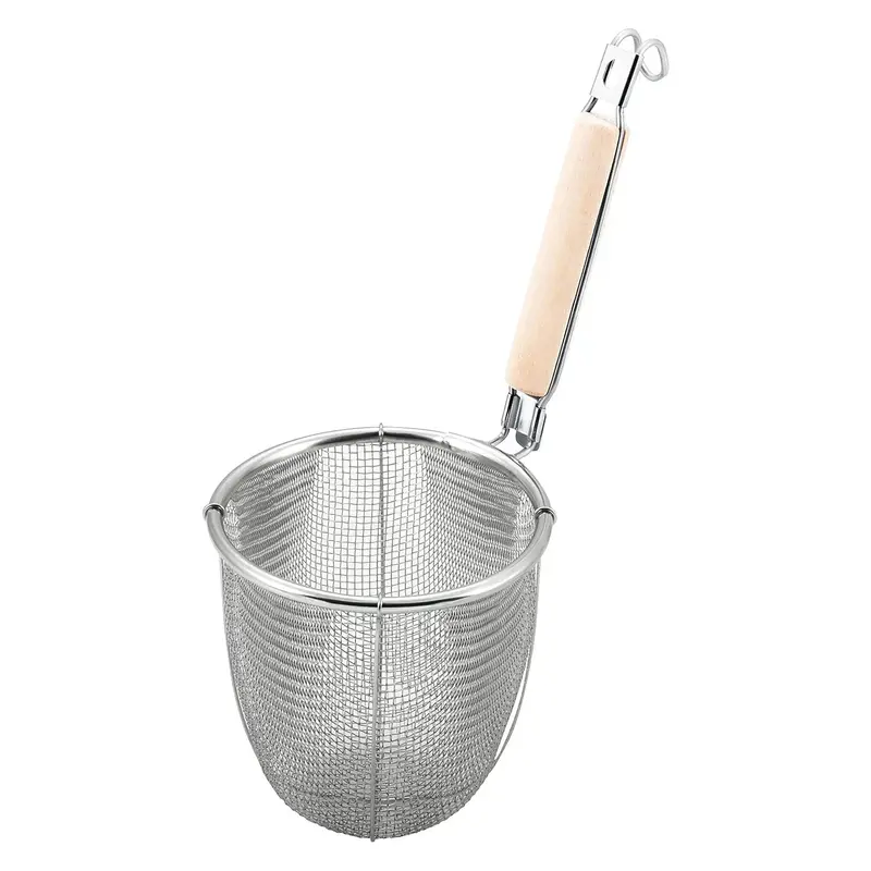 Minex Udon Tebo Strainer – Round Base With Sleek Plain Wooden Handle 1