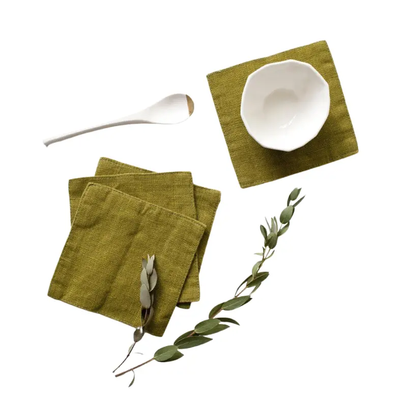 Muted Moss Green Organic Linen Coasters 1